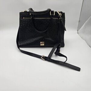 Dooney & Bourke Black Leather Ostrich Texture Satchel With Adjustable Strap
